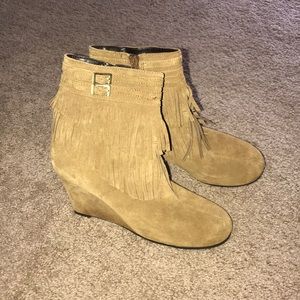 Aerosoles fringe wedge booties